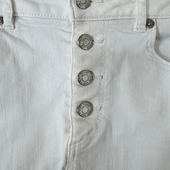 Loft Women's Frayed Denim Skirt 6 White A-Line Button-Fly Stretchy Short Coastal - Picture 5 of 15